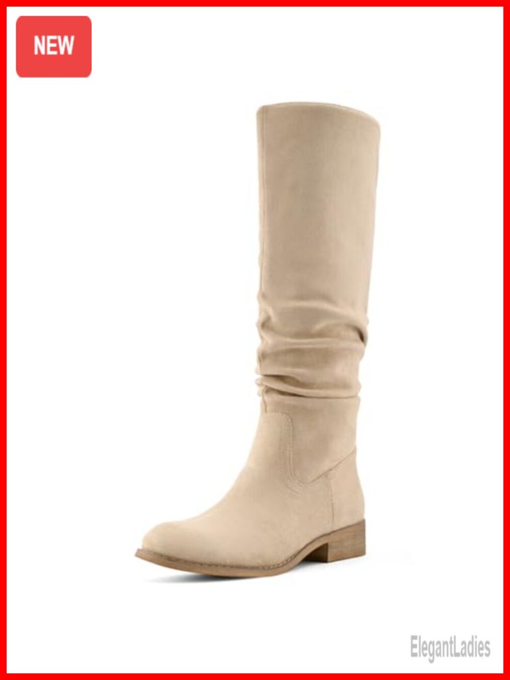 Knee High Boots Faux Suede Pointed Toe Slouch Flat Low Heel Pull-On